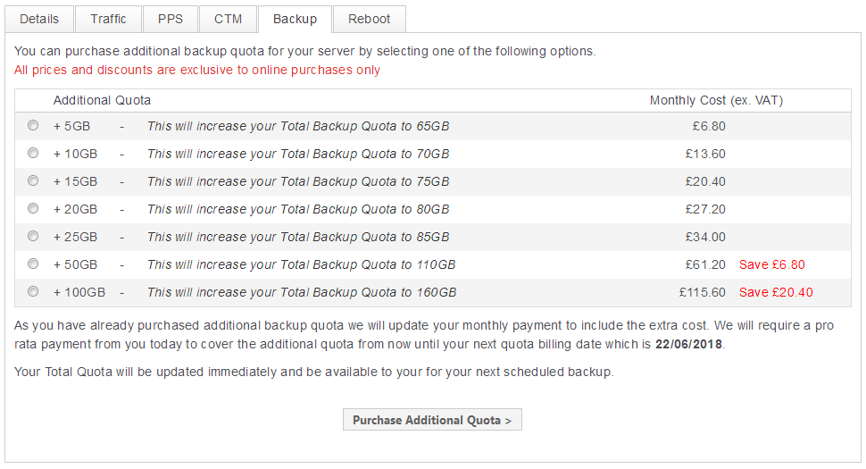 additional backup quota