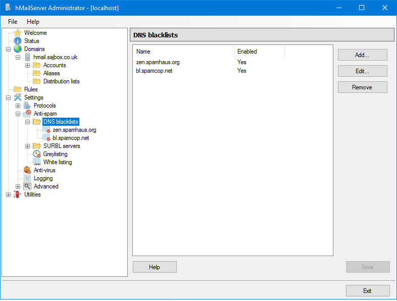 hmail anti-spam dns blocklists